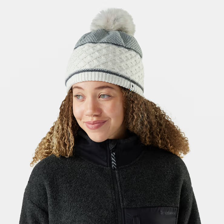 Cable Knit Colorblock Pom Beanie