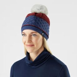 Cable Knit Colorblock Pom Beanie